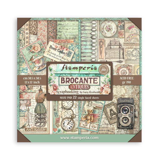 STAMPERIA 12 X 12 PAPER PACK 22 SHEETS  BROCANTE ANTIQUES -  SBBXLB14