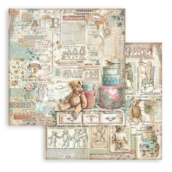 STAMPERIA 12X12 PAPER -BROCANTE ANTIQUES TEDDY BEAR- SBB986