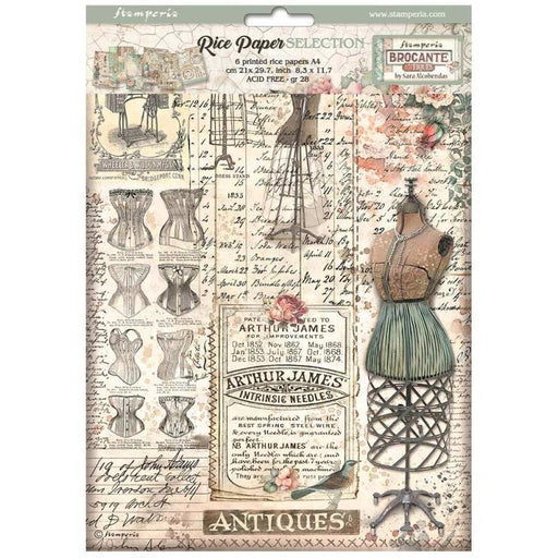 STAMPERIA SELECTION 6 RICE PAPER A4 - BROCANTE ANTIQUES - DFSA4XBR
