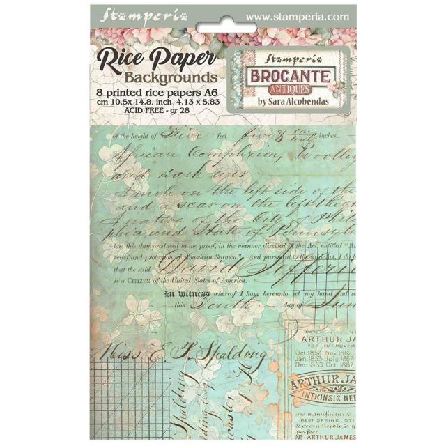 STAMPERIA RICE A6 BACKGROUNDS - BROCANTE ANTIQUES -DFSAK6018