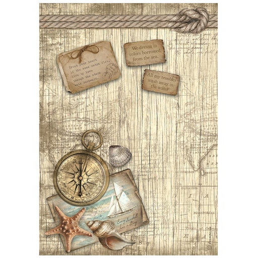 STAMPERIA A4 RICE PAPER PACKED -SEA LAND COMPASS - DFSA4858