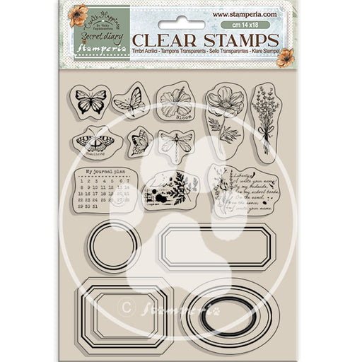 STAMPERIA RUBBER STAMP 14X18 - CREATE HAPPINESS SECRET DIARY LABELS - WTK192