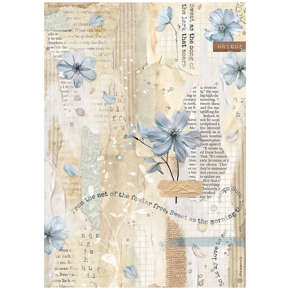 STAMPERIA A4 RICE PAPER PACKED - CREATE HAPPINESS SECRET DIARY BLUE FLOWER - DFSA4861