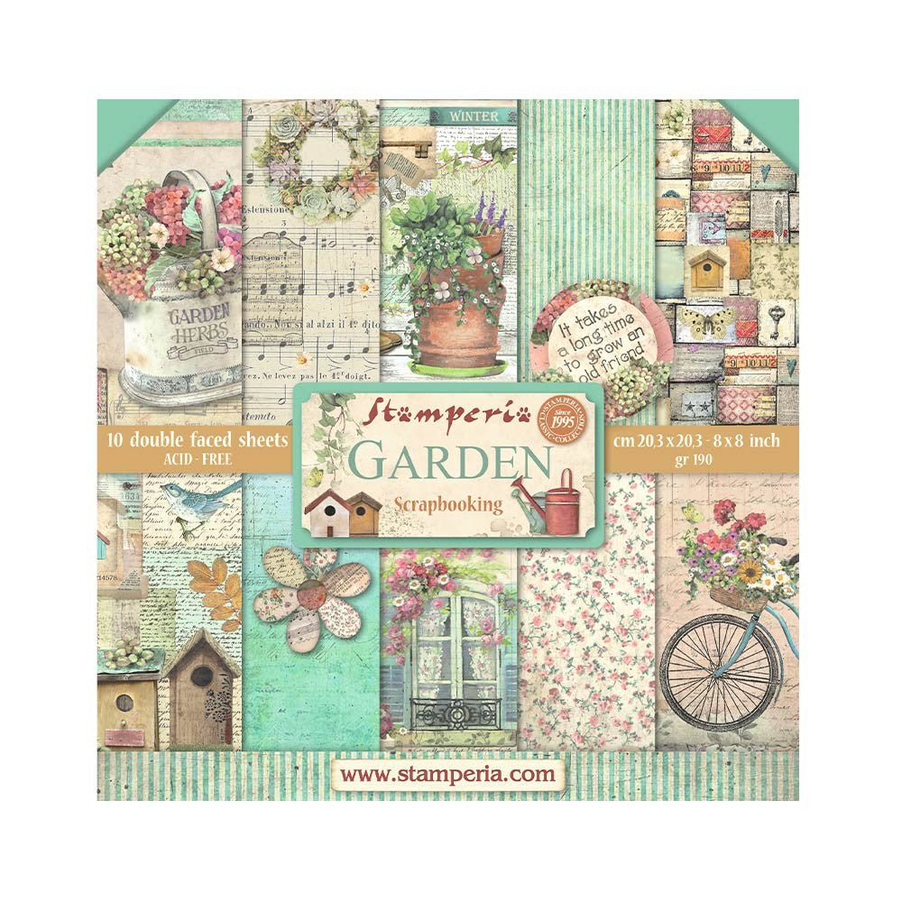 STAMPERIA 8 X 8 PAPER PAD DOUBLE FACE- GARDEN - SBBS104