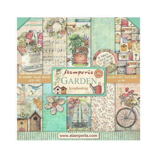 STAMPERIA 8 X 8 PAPER PAD DOUBLE FACE- GARDEN - SBBS104