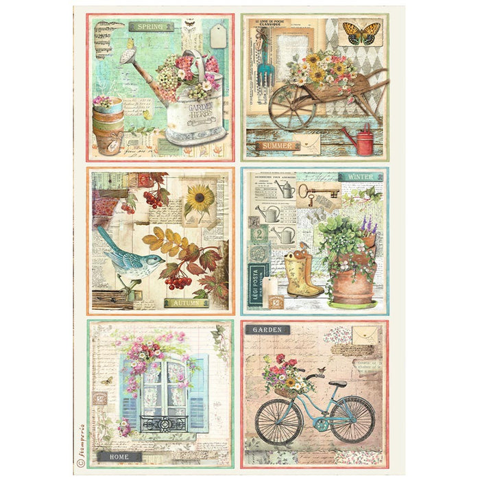 STAMPERIA A4 RICE PAPER PACKED - GARDEN 6 CARDS - DFSA4870