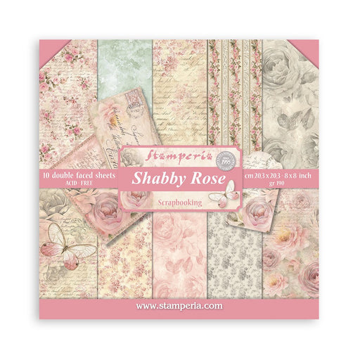STAMPERIA 8 X 8 PAPER PAD DOUBLE FACE-- SHABBY ROSE- SBBS107
