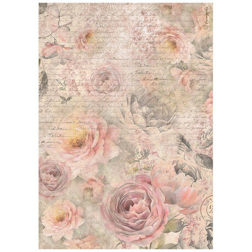 STAMPERIA A4 RICE PAPER PACKED - SHABBY ROSE ROSES PATTERN - DFSA4877