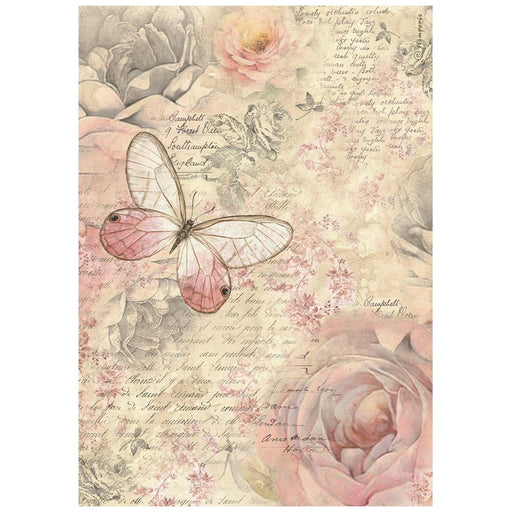 STAMPERIA A4 RICE PAPER PACKED - SHABBY ROSE BUTTERFLY - DFSA4878