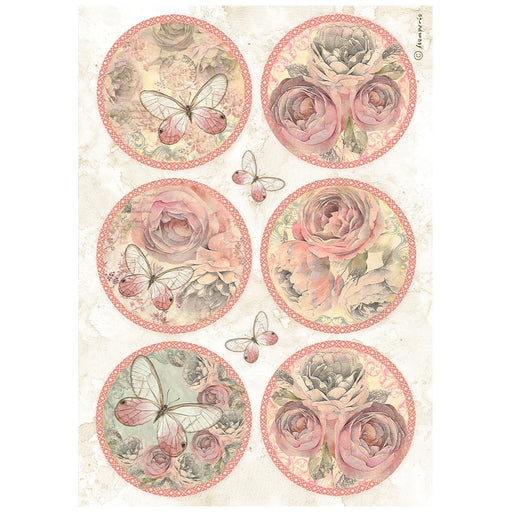 STAMPERIA A4 RICE PAPER PACKED - SHABBY ROSE 6 ROUNDS DFSA-4879