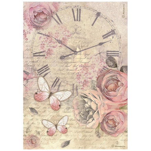 STAMPERIA A4 RICE PAPER PACKED - SHABBY ROSE CLOCK - DFSA4880
