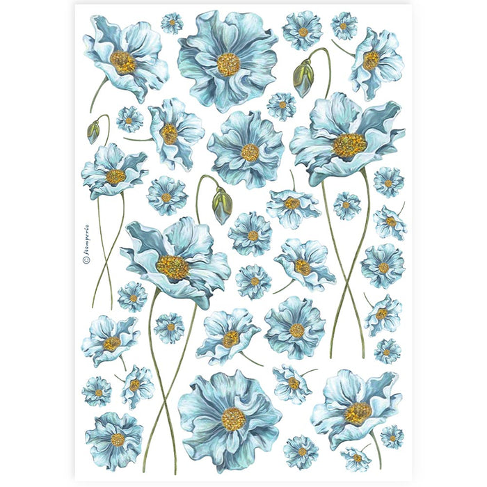 STAMPERIA A4 RICE PAPER PACKED- BLUE FLOWERS - DFSA4893