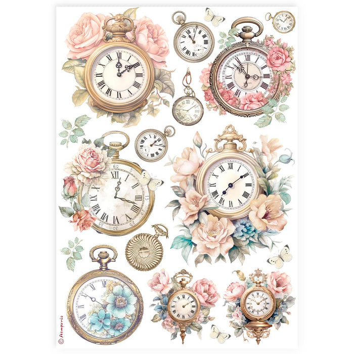 STAMPERIA A4 RICE PAPER PACKED- CLOCKS - DFSA4910