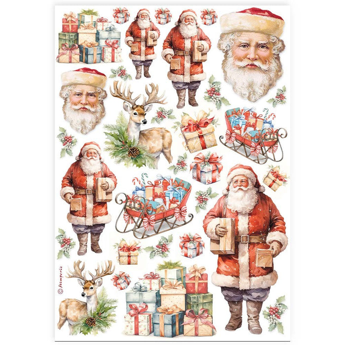 STAMPERIA A4 RICE PAPER PACKED- CLASSIC CHRISTMAS SANTA CLAUS  -DFSA4919