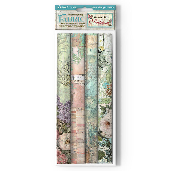 STAMPERIA PACK 4 SHEETS FABRIC CM 30X30 - WONDERLAND - SBPLT31