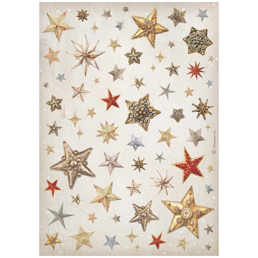 STAMPERIA A4 RICE PAPER PACKED- GEAR UP FOR CHRISTMAS STARS  -DFSA4933