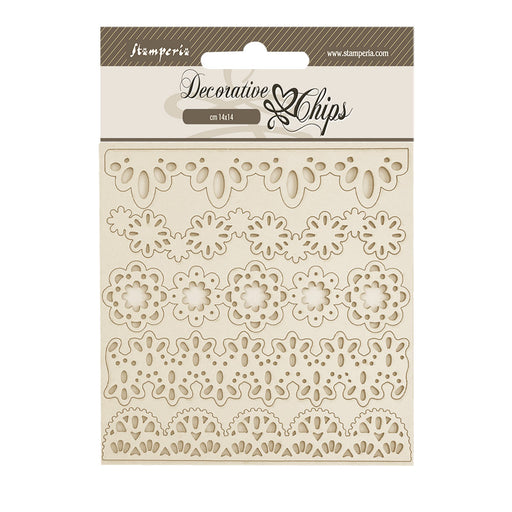 STAMPERIA DEC CHIPS 14 X 14CM- OLD LACE LACE BORDERS -SCB243