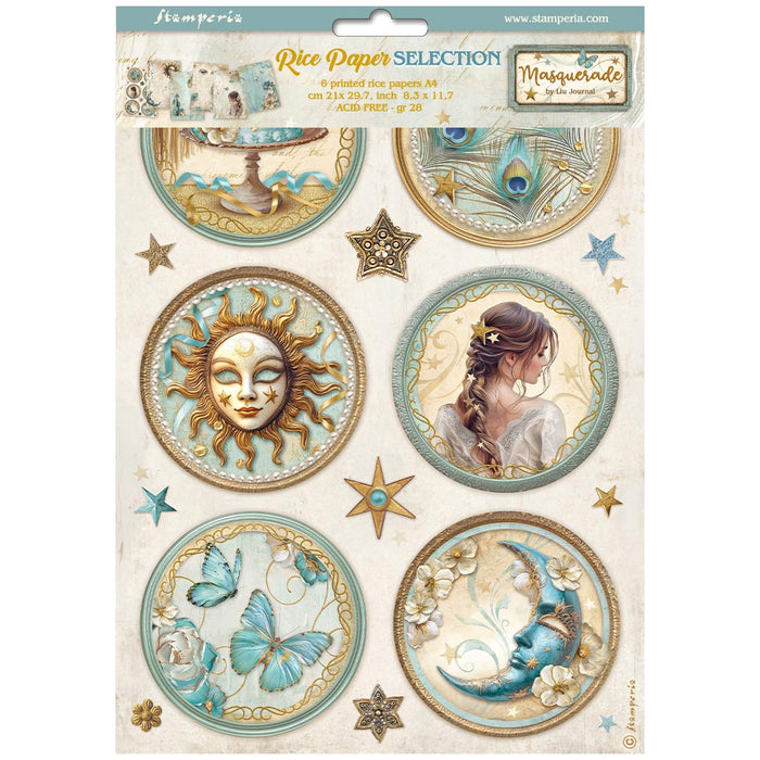 STAMPERIA A4 X 6 RICE PAPER PACKED- MASQUERADE - DFSA4XMS