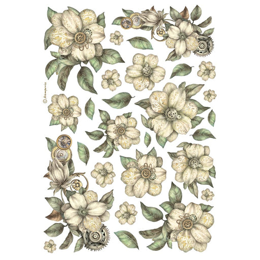 STAMPERIA A4 RICE PAPER PACKED- WHITE FLOWERS -DFSA4987