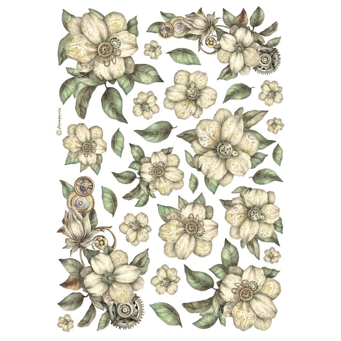 STAMPERIA A4 RICE PAPER PACKED- WHITE FLOWERS -DFSA4987
