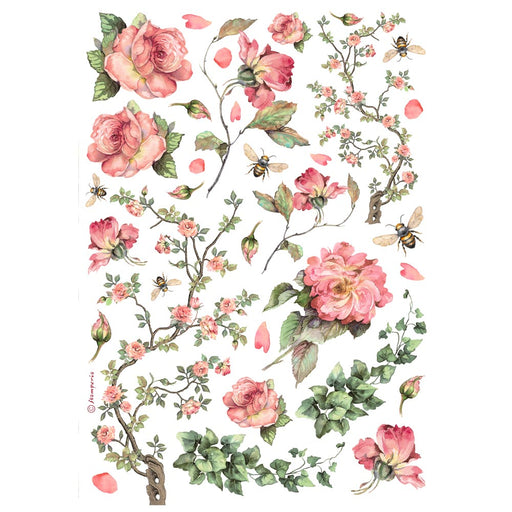 STAMPERIA A4 RICE PAPER PACKED- ROSES AND IVY -DFSA4990