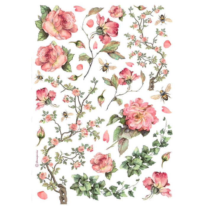 STAMPERIA A4 RICE PAPER PACKED- ROSES AND IVY -DFSA4990