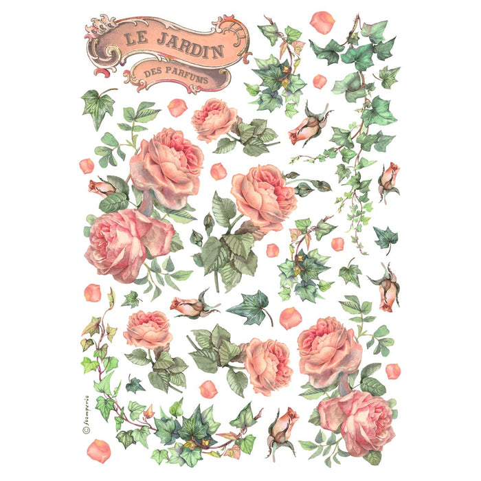 STAMPERIA A4 RICE PAPER PACKED- LES JARDINS DES PARFUMS -DFSA4993