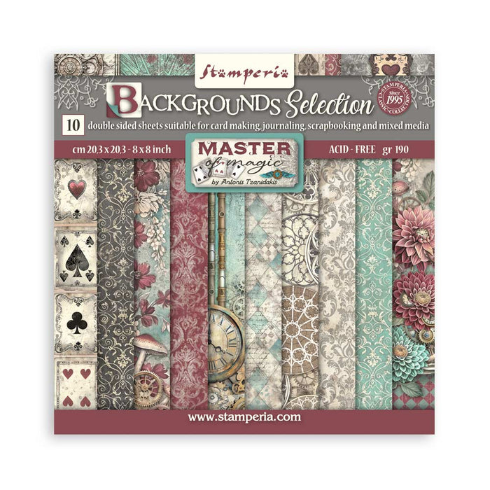 STAMPERIA 8 X 8 PAPER PAD DOUBLE FACE- BACKGROUNDS MASTER OF MAGIC - SBBS123