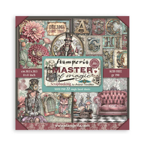 STAMPERIA 8 X 8 PAPER PACK 22 SHEETS MASTER OF MAGIC -SBBSXB09