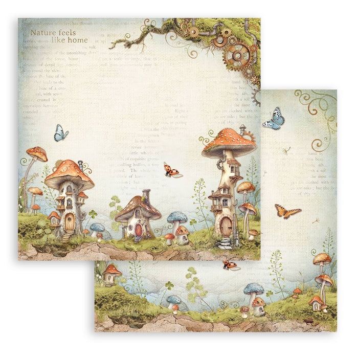 STAMPERIA 12X12 PAPER -HIDDEN GROVE MUSHROOM HOUSE - SBB1058