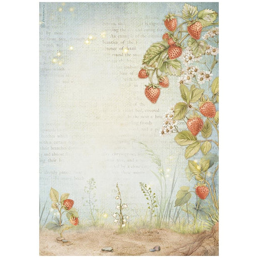 STAMPERIA A4 RICE PAPER PACKED HIDDEN GROVE STRAWBERRIES -DFSA41014