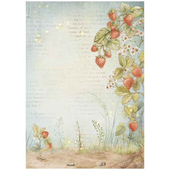 STAMPERIA A4 RICE PAPER PACKED HIDDEN GROVE STRAWBERRIES -DFSA41014