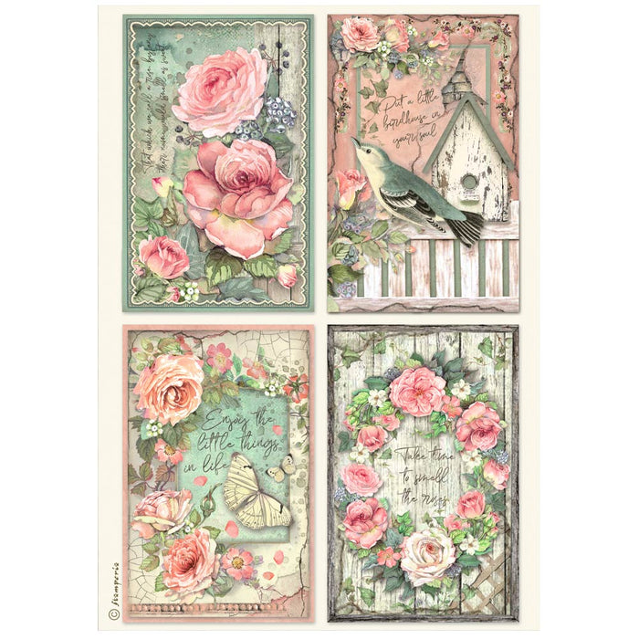 STAMPERIA A4 RICE PAPER PACKED- HOUSE OF ROSES 4 CARDS - DFSA41020