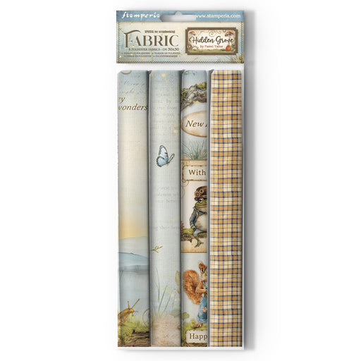 STAMPERIA PACK 4 SHEETS FABRIC CM 30X30 - HIDDEN GROVE - SBPLT43