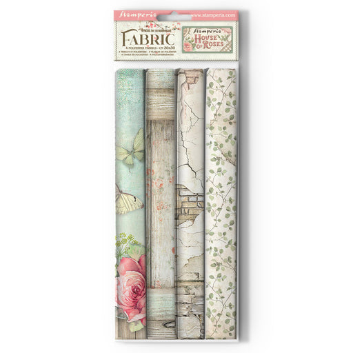 STAMPERIA PACK 4 SHEETS FABRIC CM 30X30 - HOUSE OF ROSES - SBPLT44