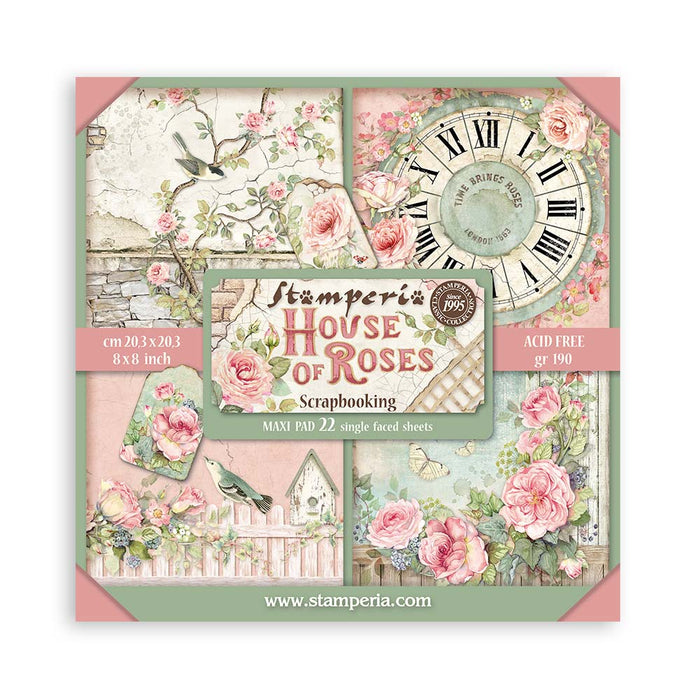 STAMPERIA 8 X 8 PAPER PACK 22 SHEETS HOUSE OF ROSES -SBBSXB11