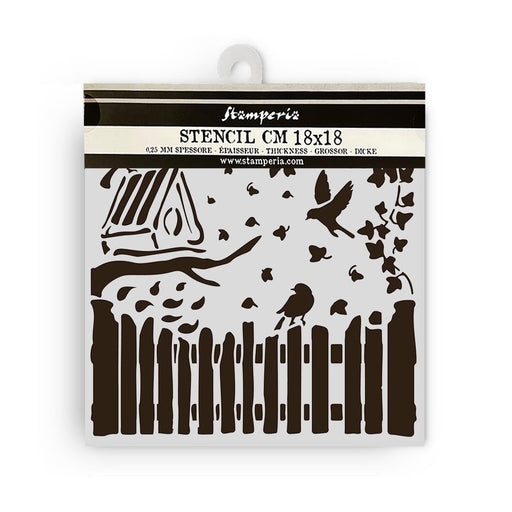 STAMPERIA STENCIL 18CM X 18CM - FENCES AND BIRDS-KSTDQ122