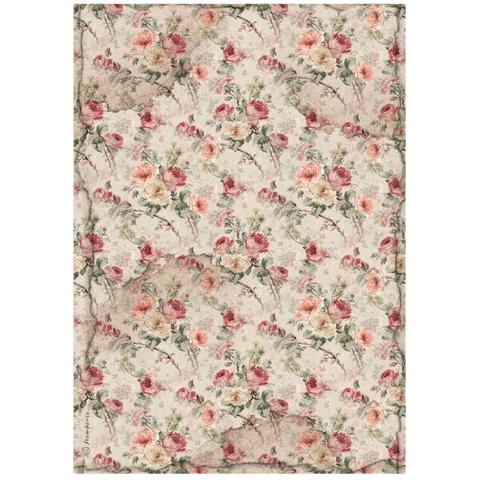 STAMPERIA A4 RICE PAPER PACKED- HOUSE OF ROSES FABRIC - DFSA41023