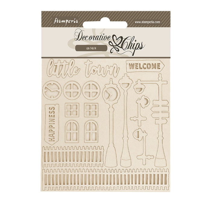 STAMPERIA DEC CHIPS 14 X 14CM SILENT SEA LITTLE TOWN - SCB268