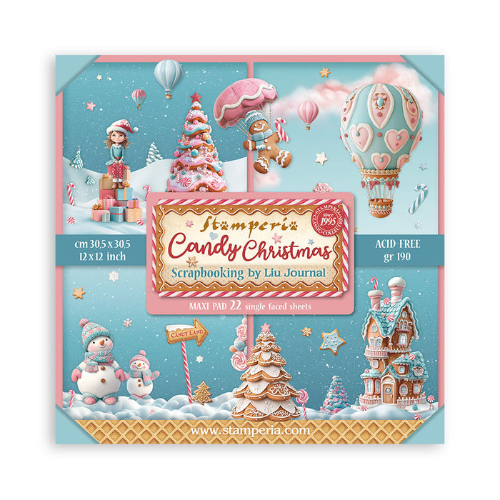 STAMPERIA 12 X 12 PAPER PACK 22 SHEETS CANDY CHRISTMAS -SBBXLB27