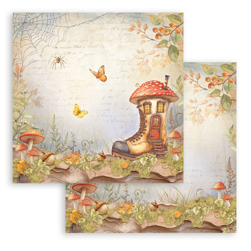 STAMPERIA 12X12 PAPER WHISPERING WOOD BOOT HOUSE - SBB1092