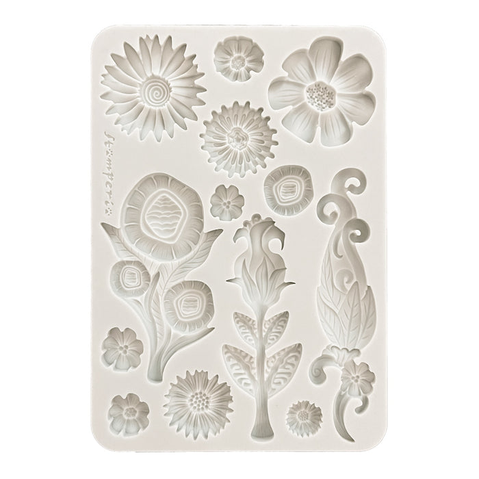 STAMPERIA SILICONE MOULDS A5 FURRY FRIENDS FLOWERS KACMA593