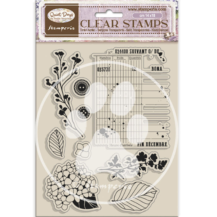 STAMPERIA RUBBER STAMP 14X18 QUIET DAYS HYDRANGEA - WTK229