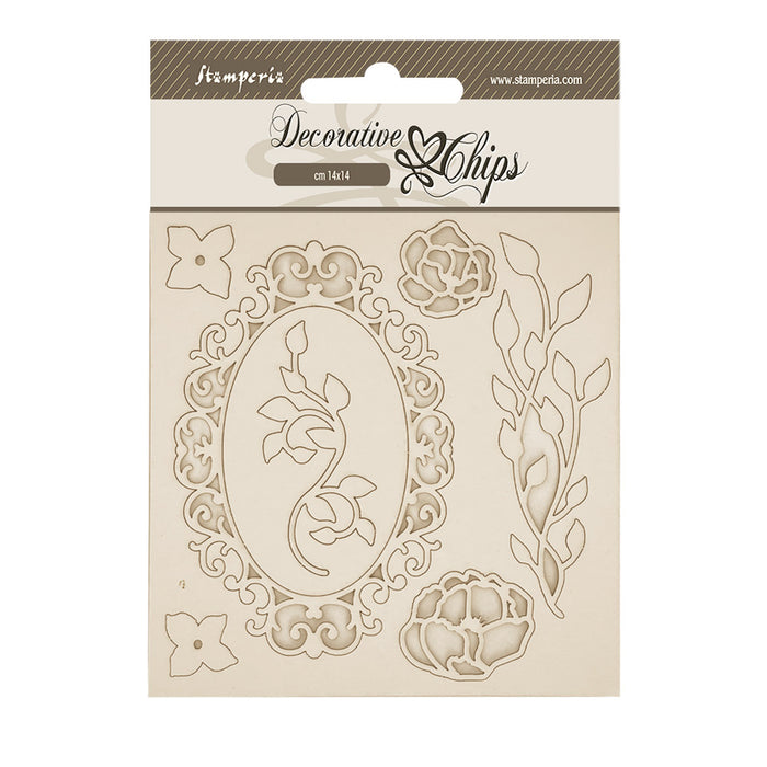 STAMPERIA DEC CHIPS 14 X 14CM QUIET DAYS FRAMES AND FLOWERS - SCB277