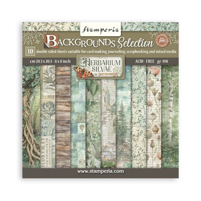 STAMPERIA 8 X 8 PAPER PACK DOUBLE FACE BACKGROUND HERBARIUM SILVAE - SBBS136(PRE ORDER NOW SHIPPING MID DECEMBER 2025)