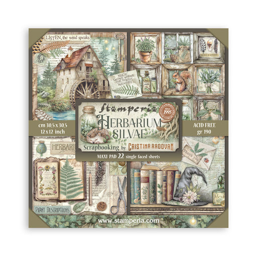 STAMPERIA 12X 12 PAPER PACK 22 SHEETS HERBARIUM SILVAE - SBBXLB32(PRE ORDER NOW SHIPPING MID DECEMBER 2025)