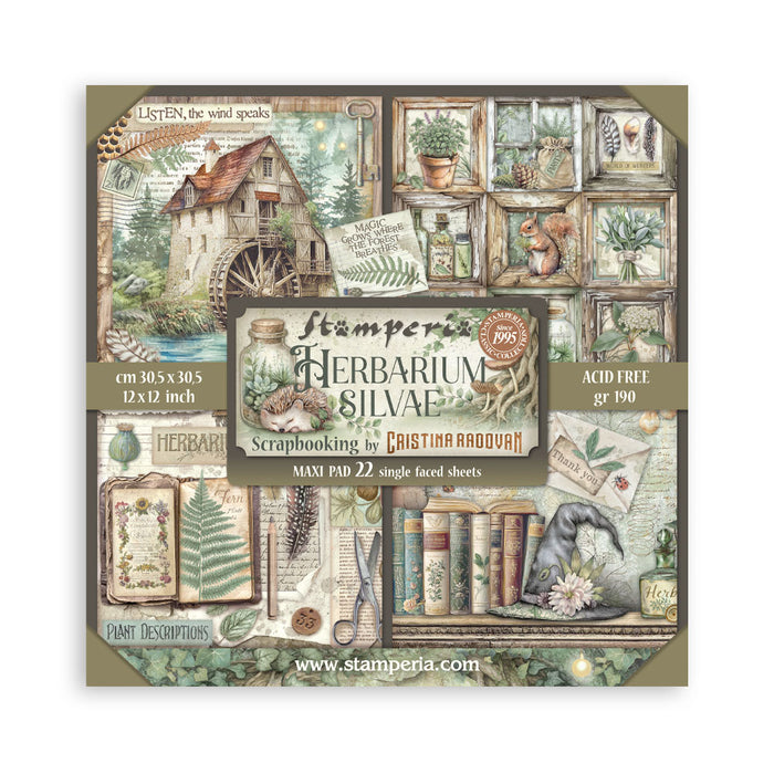 STAMPERIA 12X 12 PAPER PACK 22 SHEETS HERBARIUM SILVAE - SBBXLB32(PRE ORDER NOW SHIPPING MID DECEMBER 2025)