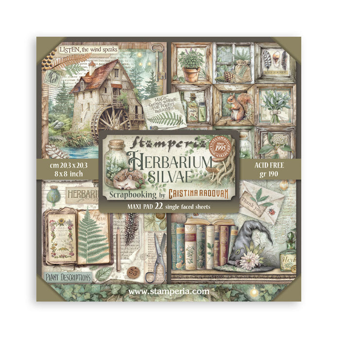 STAMPERIA 8 X 8 PAPER PACK 22 SHEETS HERBARIUM SILVAE - SBBSXB20(PRE ORDER NOW SHIPPING MID DECEMBER 2025)