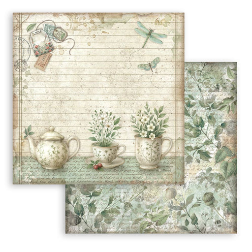 STAMPERIA 12X12 PAPER HERBARIUM SILVAE TEACUP - SBB1113(PRE ORDER NOW SHIPPING MID DECEMBER 2025)