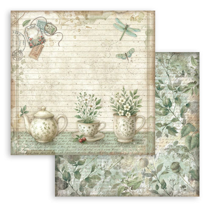STAMPERIA 12X12 PAPER HERBARIUM SILVAE TEACUP - SBB1113(PRE ORDER NOW SHIPPING MID DECEMBER 2025)
